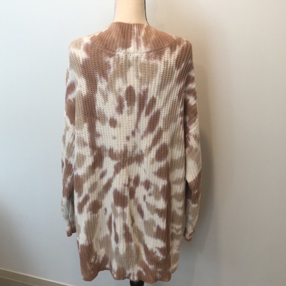 Aerie Oversized Sweater Ivory Brown Tie Dye Ribbed Pullover Long Sleeve Boho  M - Picture 5 of 11